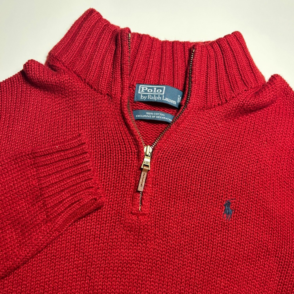 Polo Ralph Lauren Quarter Zip Mock Neck Sweater Mens M Red Knit Vintage Pony